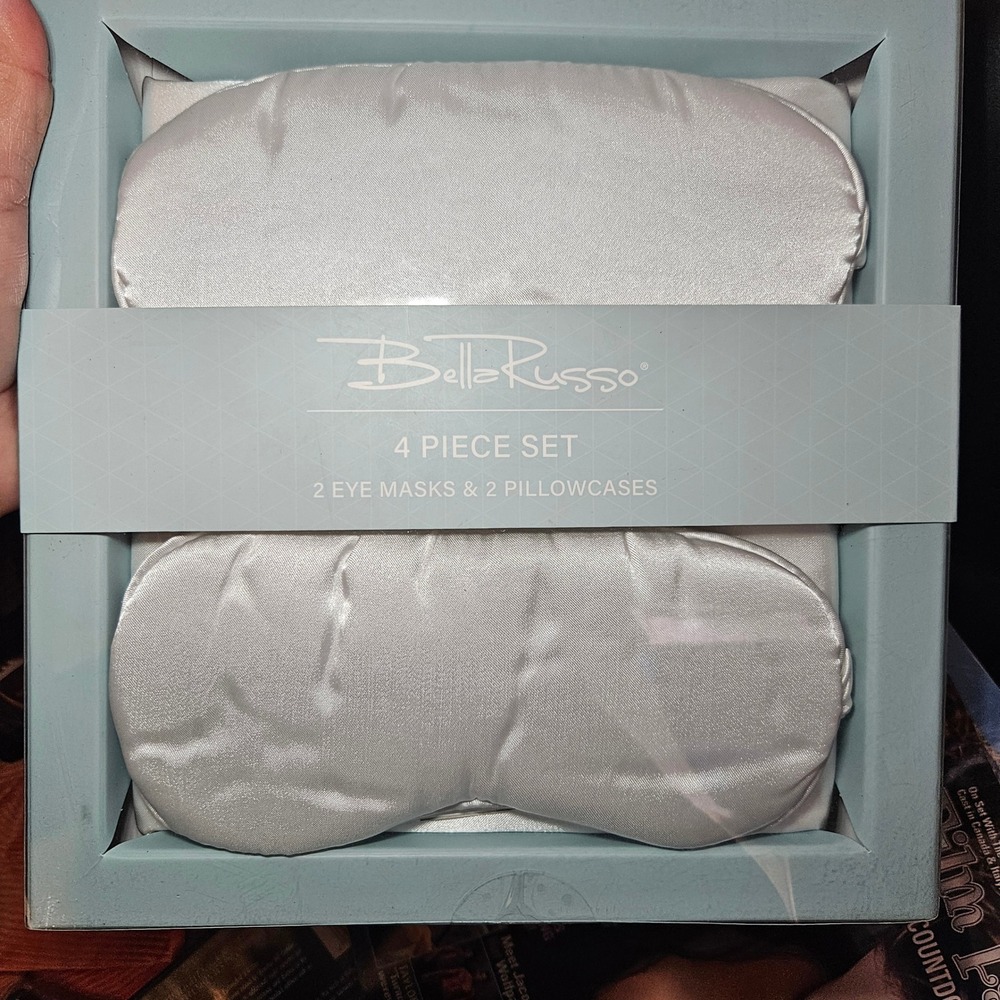 Bella Russo Sleep Mask Pillowcase Set, 4‎ Piece, Eye Mask, Travel, Gray